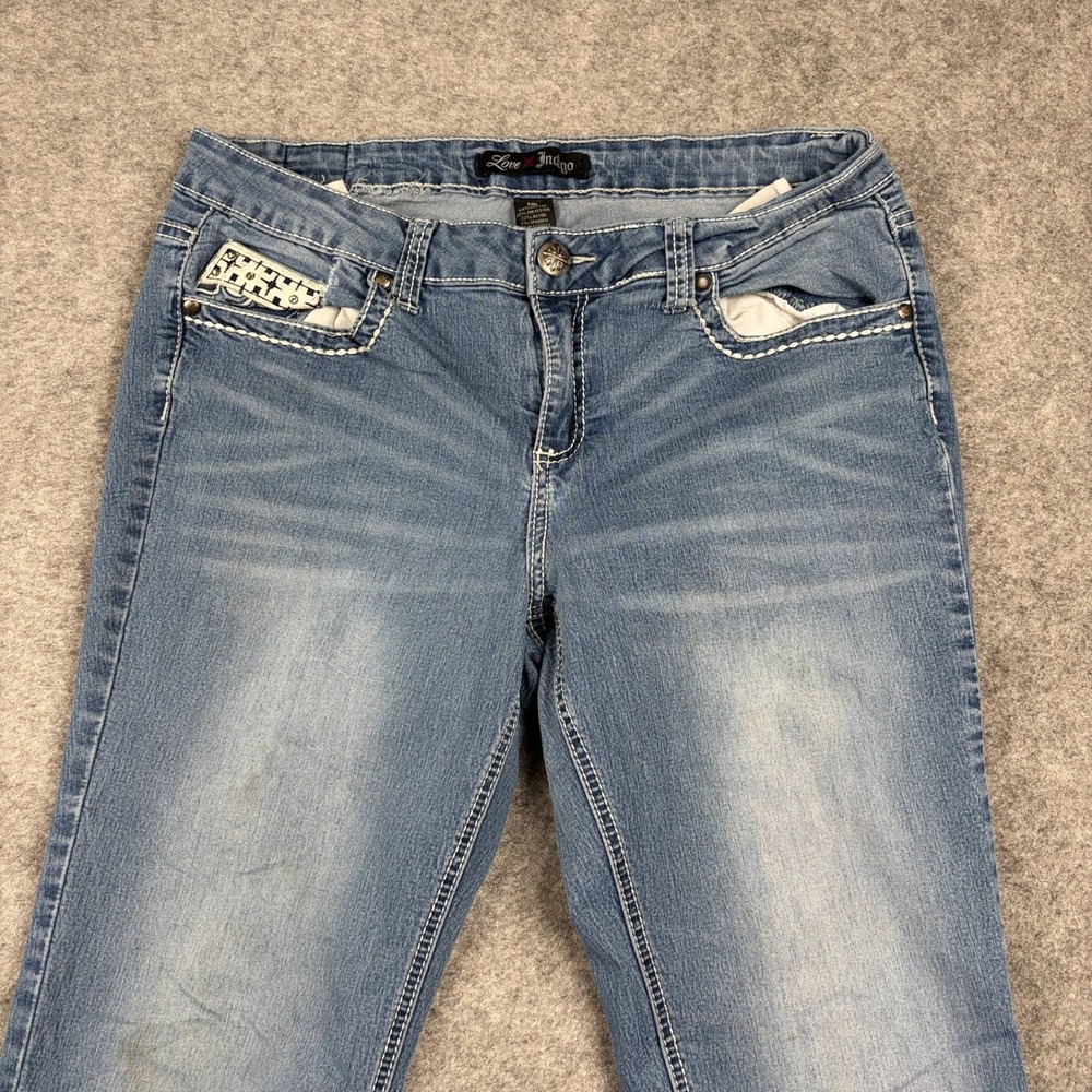 Love Indigo Jeans Womens 12 Blue Bootcut Angel Wing Embellished Y2K McBling